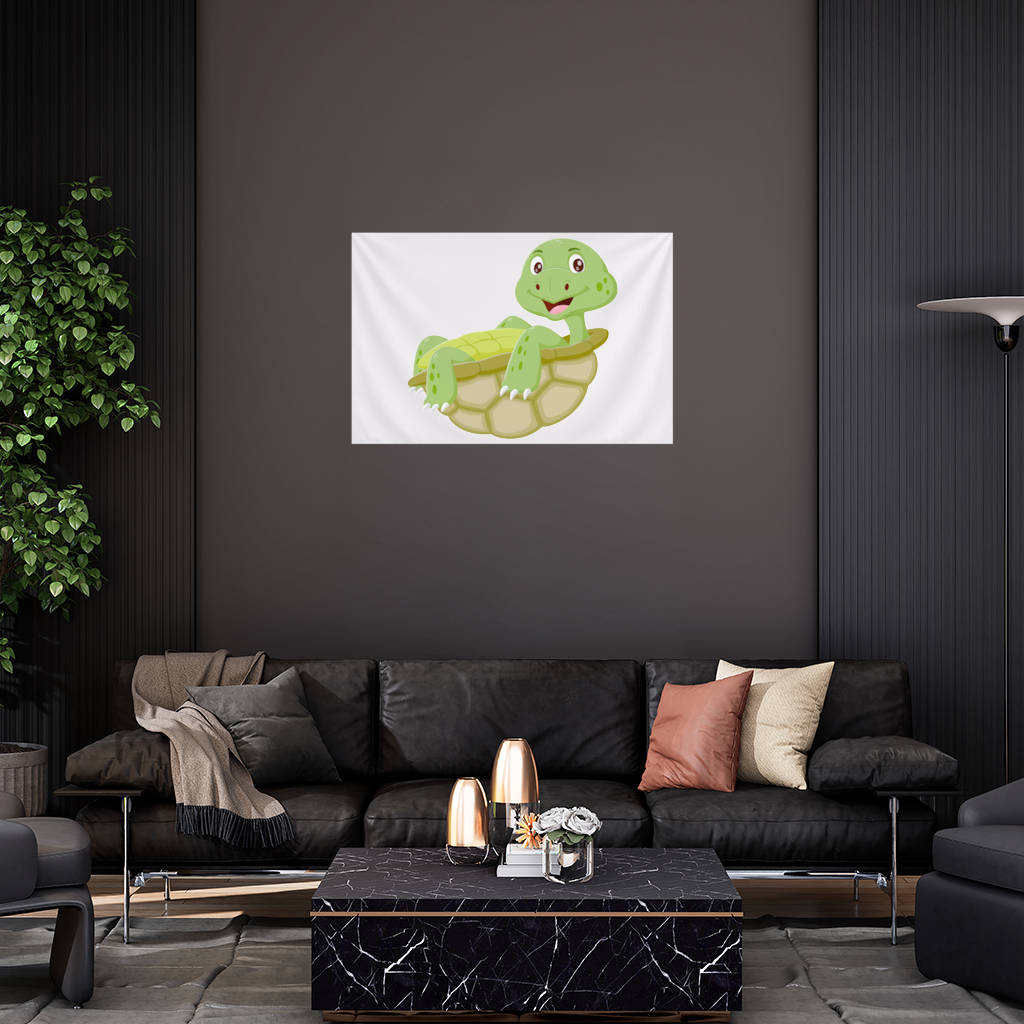 Kabuğunda Mutlu Gülen Yeşil Kaplumbağa Duvar Örtüsü