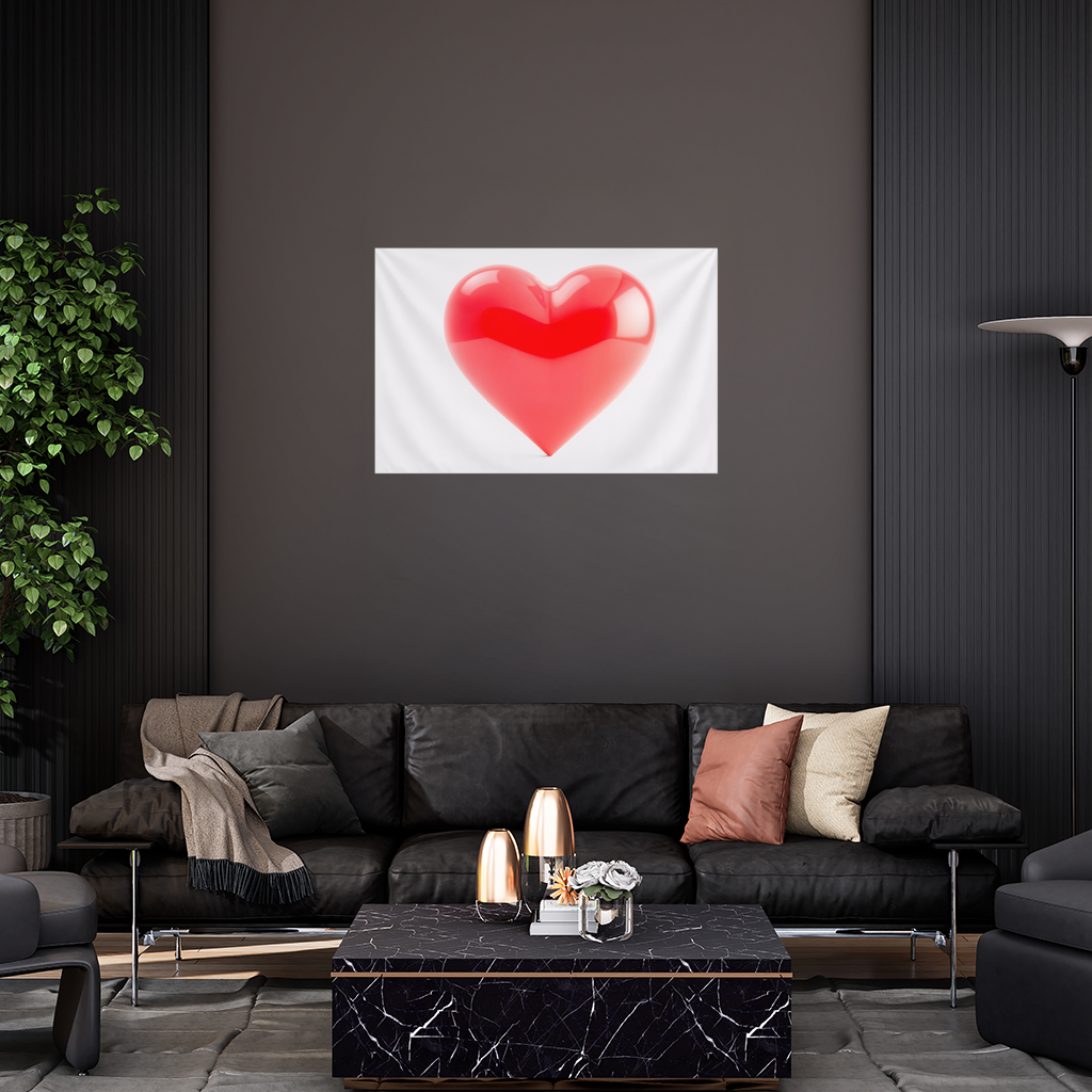 Glossy Red 3D Heart Wall Tapestry