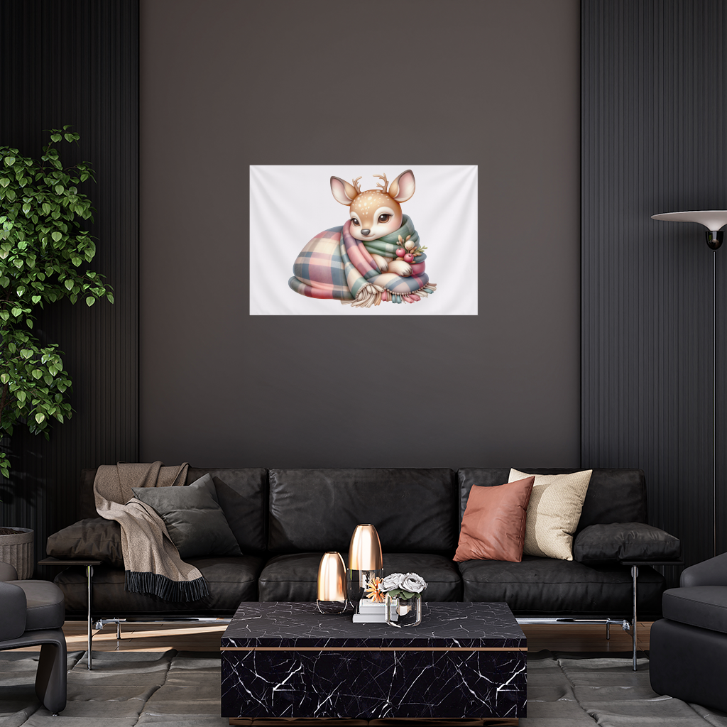 Kawaii Baby Deer with Plaid Scarf Wall Tapestry