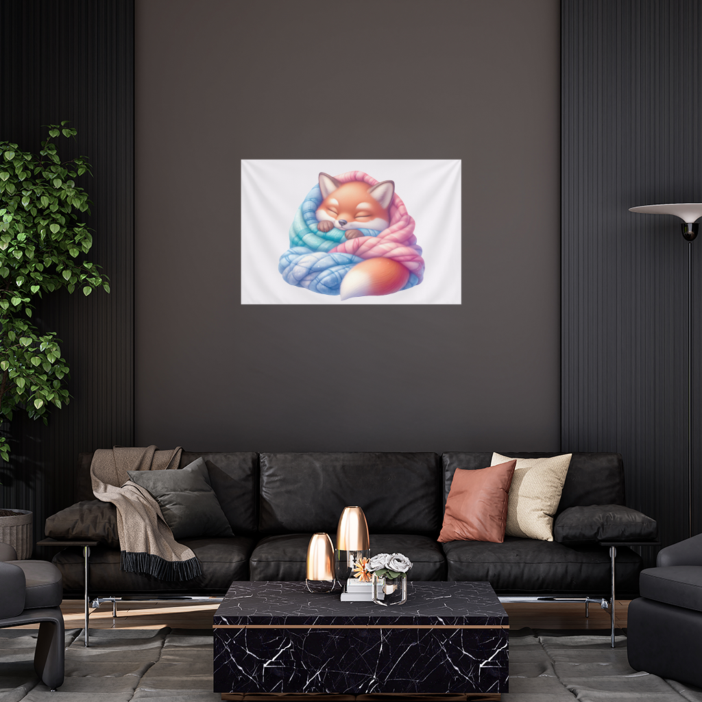 Sleeping Fox Knitted Blanket Wall Tapestry