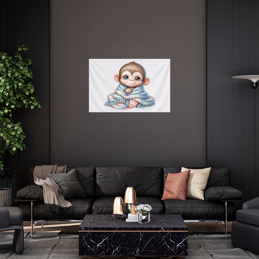 Cute Baby Monkey Wrapped in Blanket Wall Tapestry