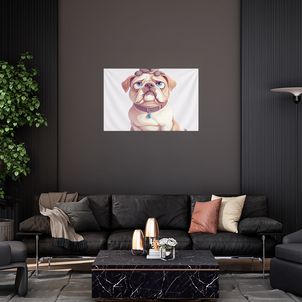 Sad Pug with Siamese Cat on Head Wall Tapestry