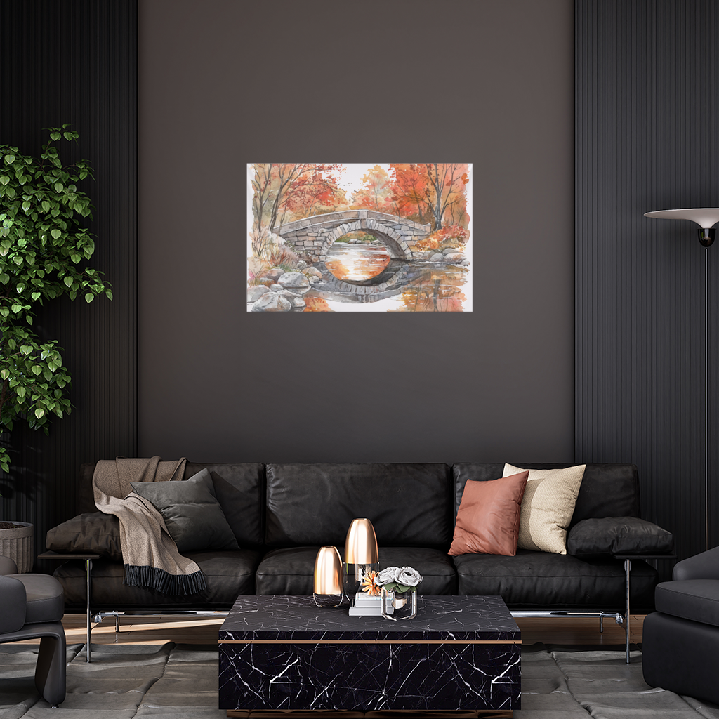 Autumn Stone Arch Bridge Over River Wall Tapestry