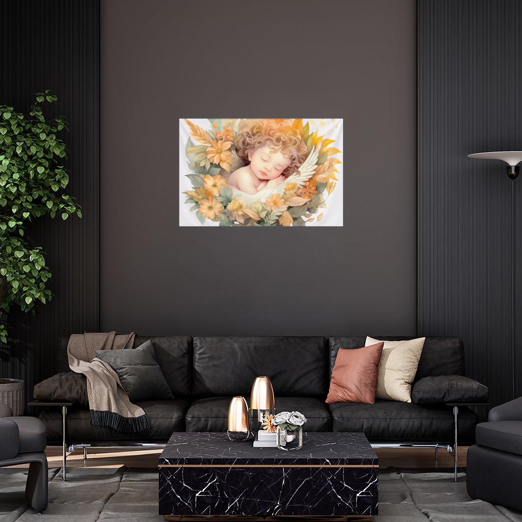 Sleeping Cherub in Cottagecore Flowers Wall Tapestry