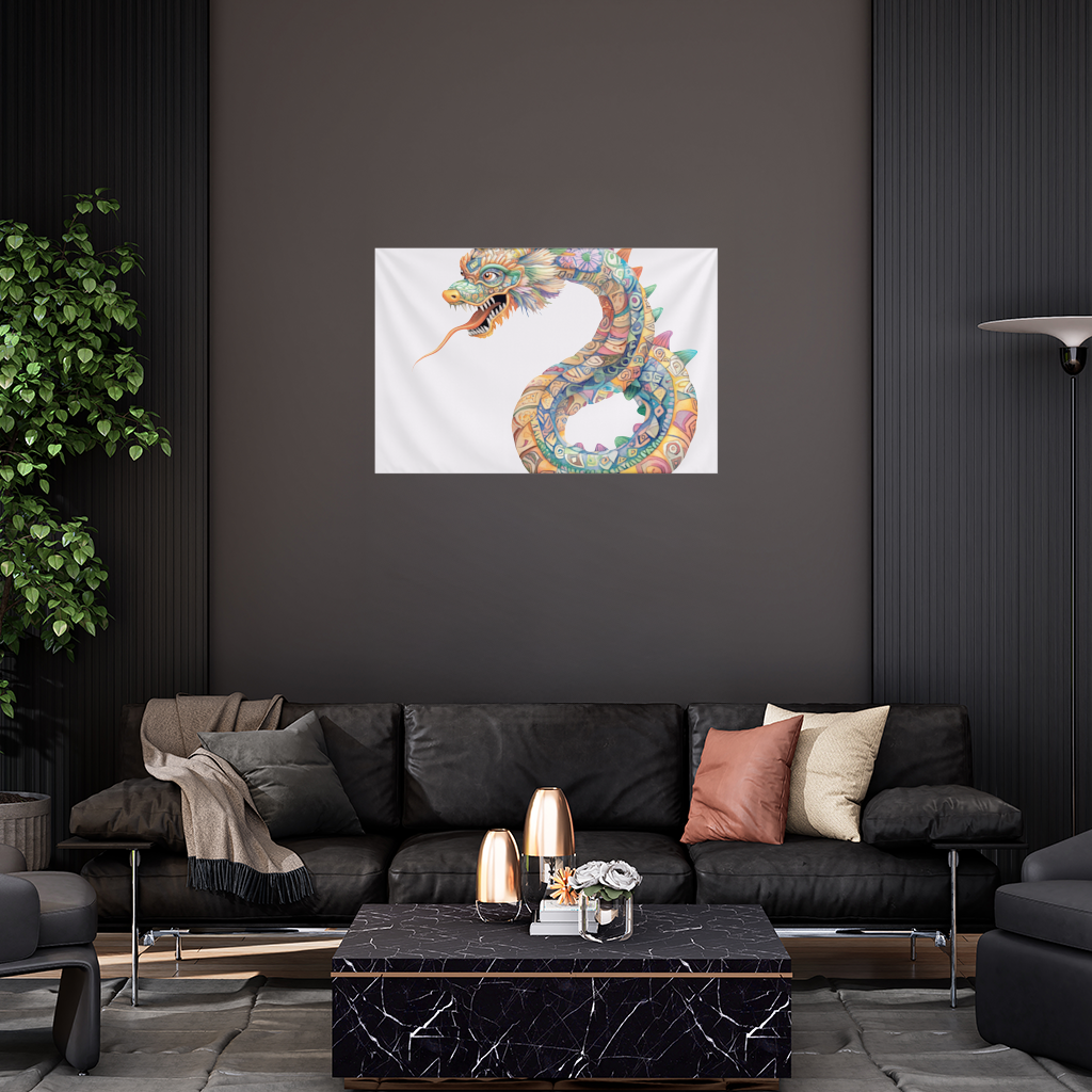 Colorful Mosaic Chinese Dragon Wall Tapestry