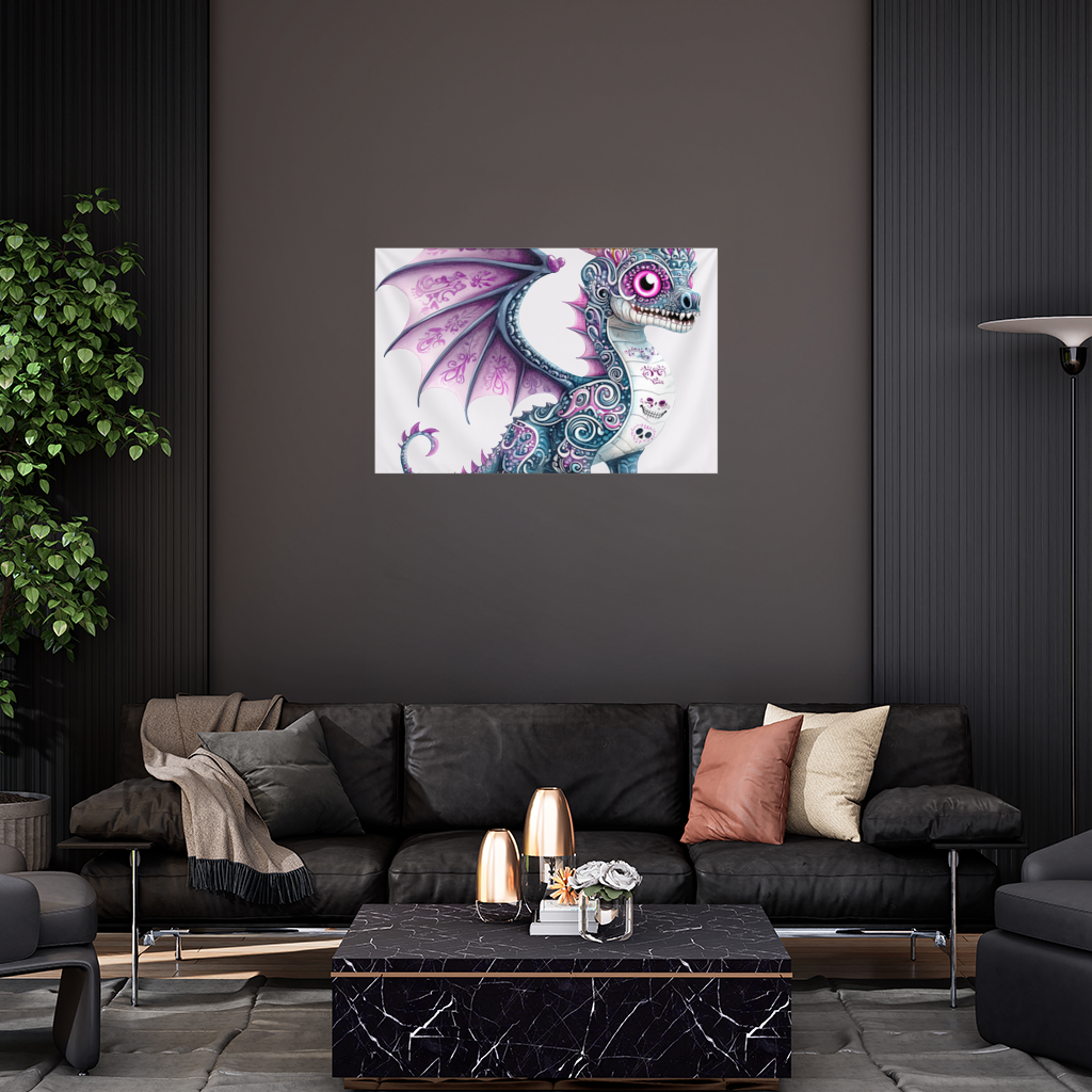Purple Sugar Skull Dragon Wall Tapestry