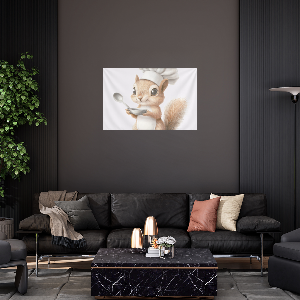Whimsical Little Chef Squirrel Wall Tapestry