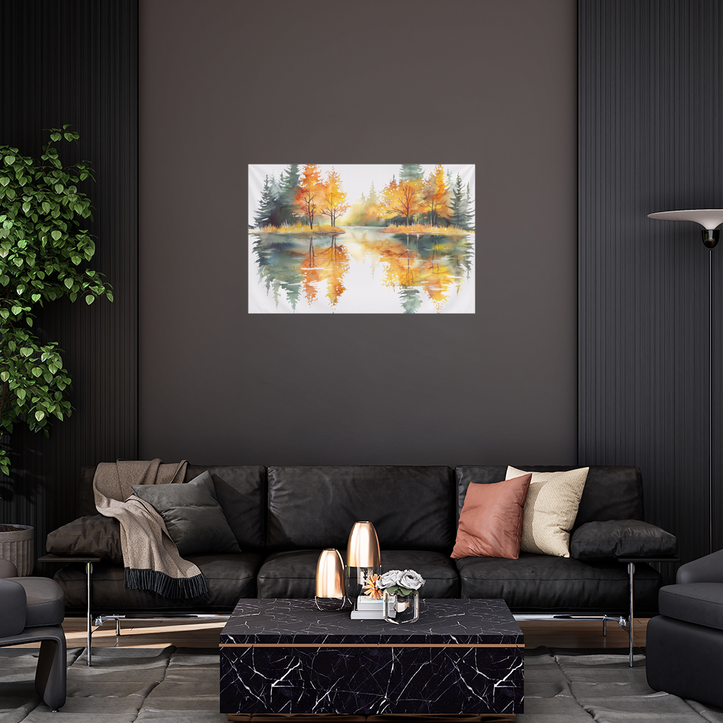 Autumn Forest Lake Reflection Wall Tapestry