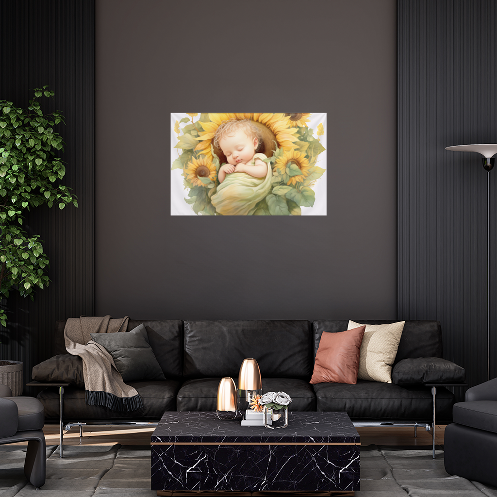 Sleeping Baby in Sunflower Wall Tapestry