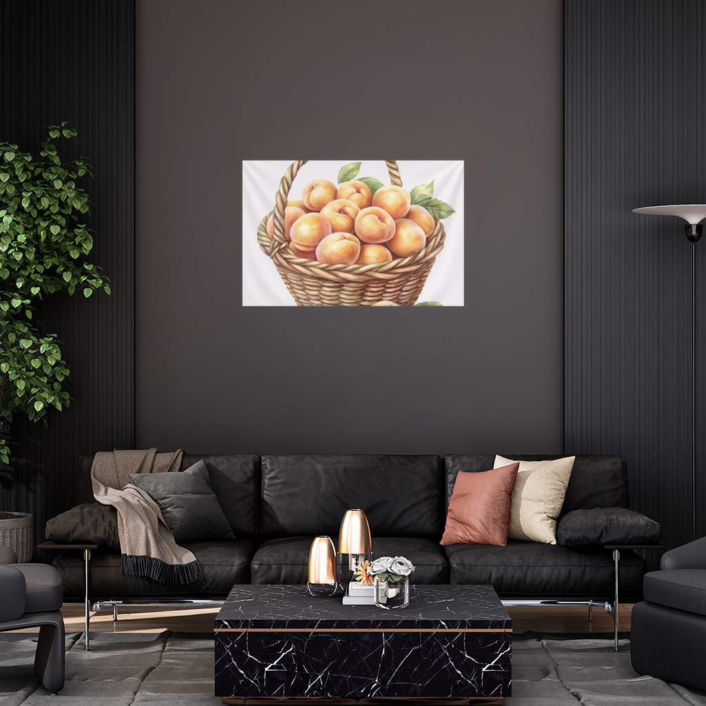 Fresh Peaches in Wicker Basket Wall Tapestry