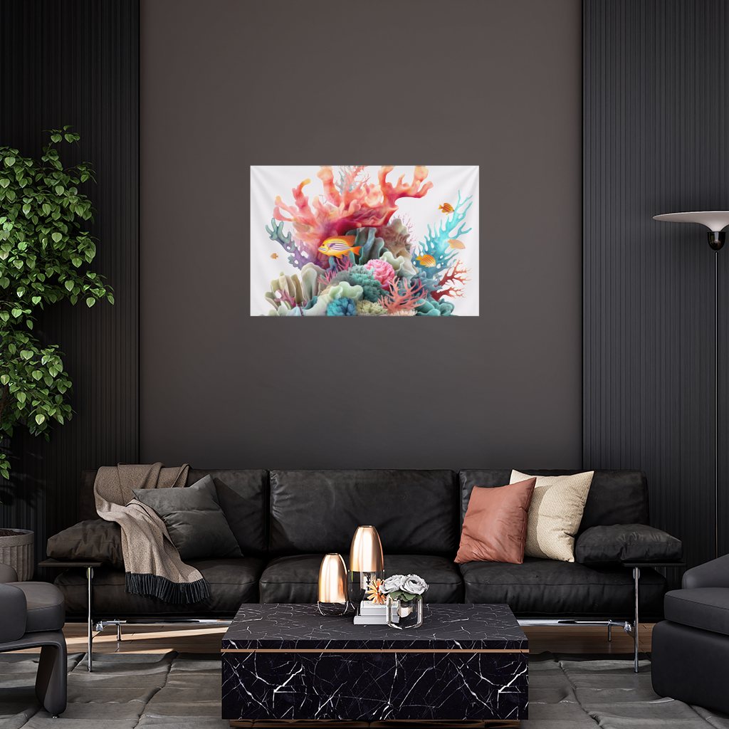 Vibrant Coral Reef and Tropical Fish Wall Tapestry