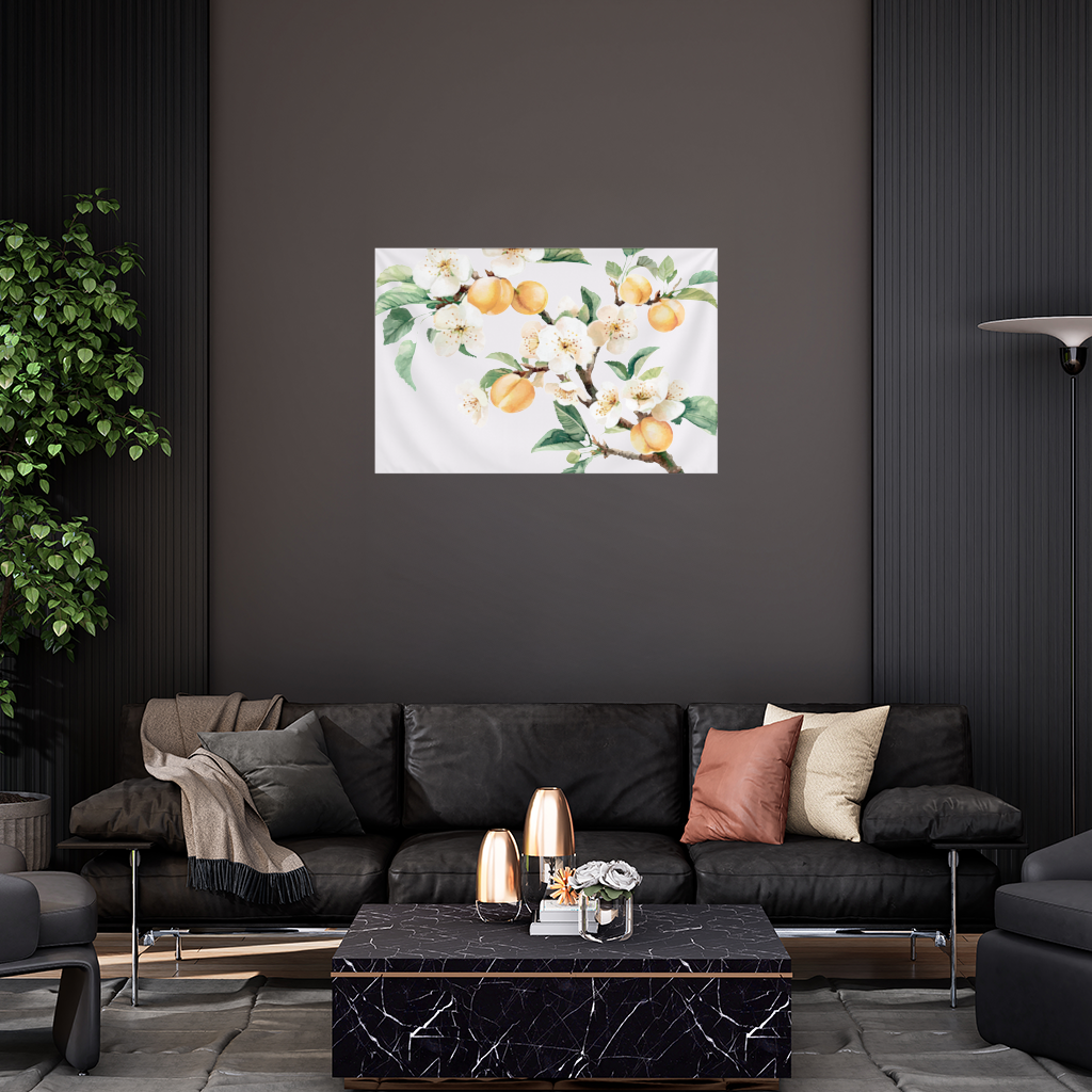 Watercolor Apricot Blossom Branch Wall Tapestry