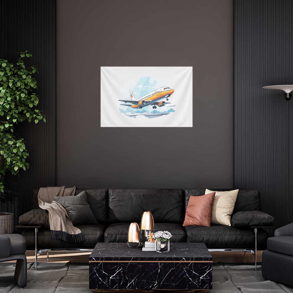 Nostaljik Turuncu Yolcu Uçağı Duvar Örtüsü