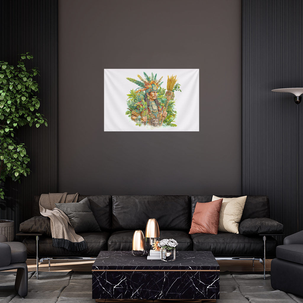 Maya Mısır Rahibi ve Tüylü Başlık Duvar Örtüsü