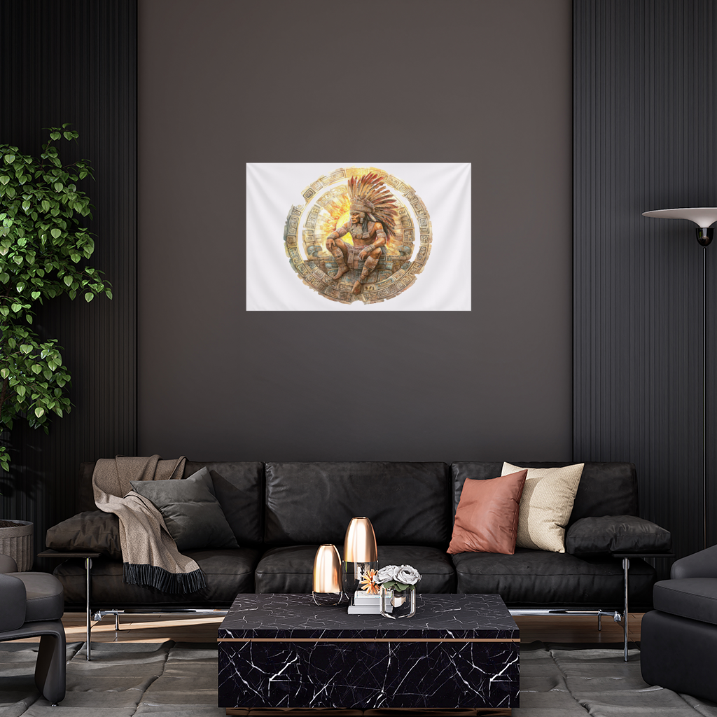 Antik Aztek Güneş Savaşçısı Duvar Örtüsü