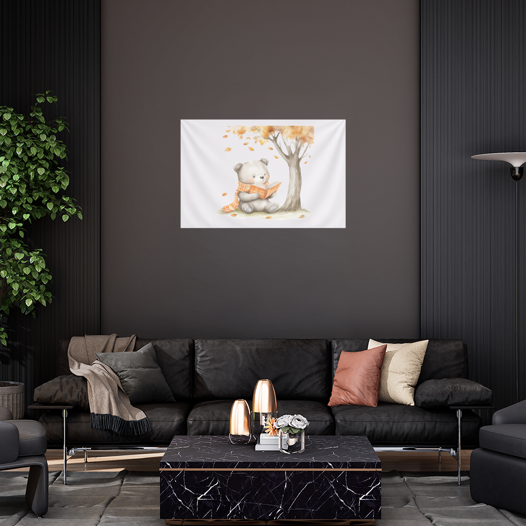 Reading Bear with Orange Scarf Wall Tapestry