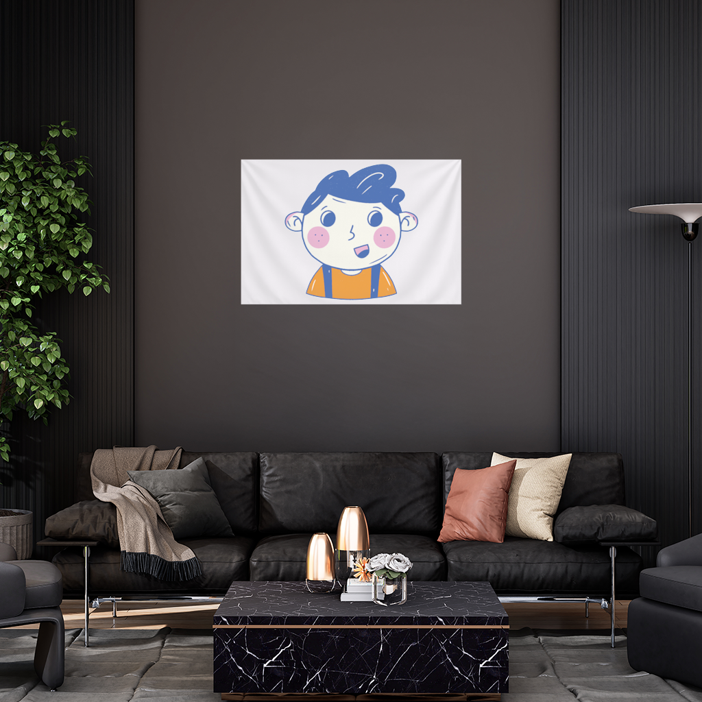 Sevimli Mavi Saçlı Gülen Çocuk Duvar Örtüsü