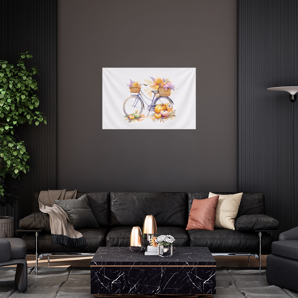 Lavender Autumn Bicycle with Pumpkins Wall Tapestry