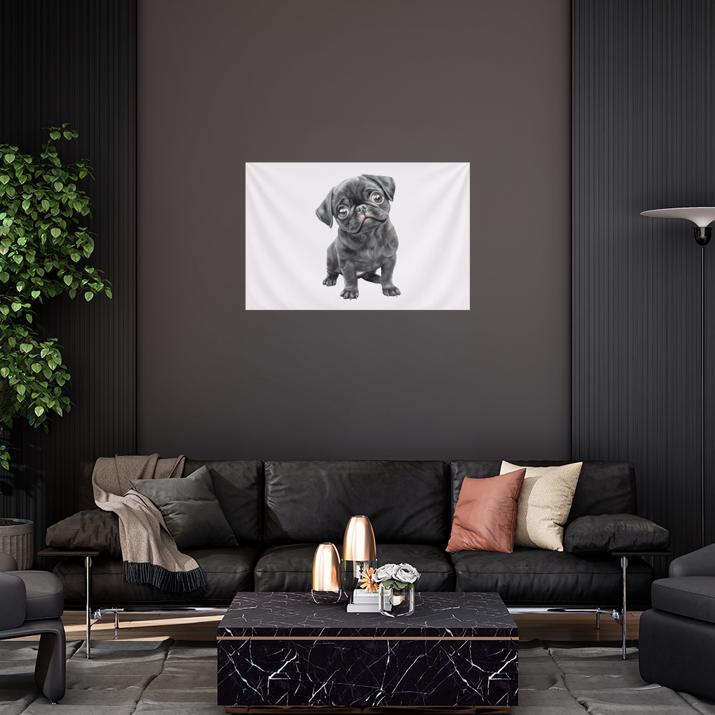 Innocent Black Pug Puppy Wall Tapestry