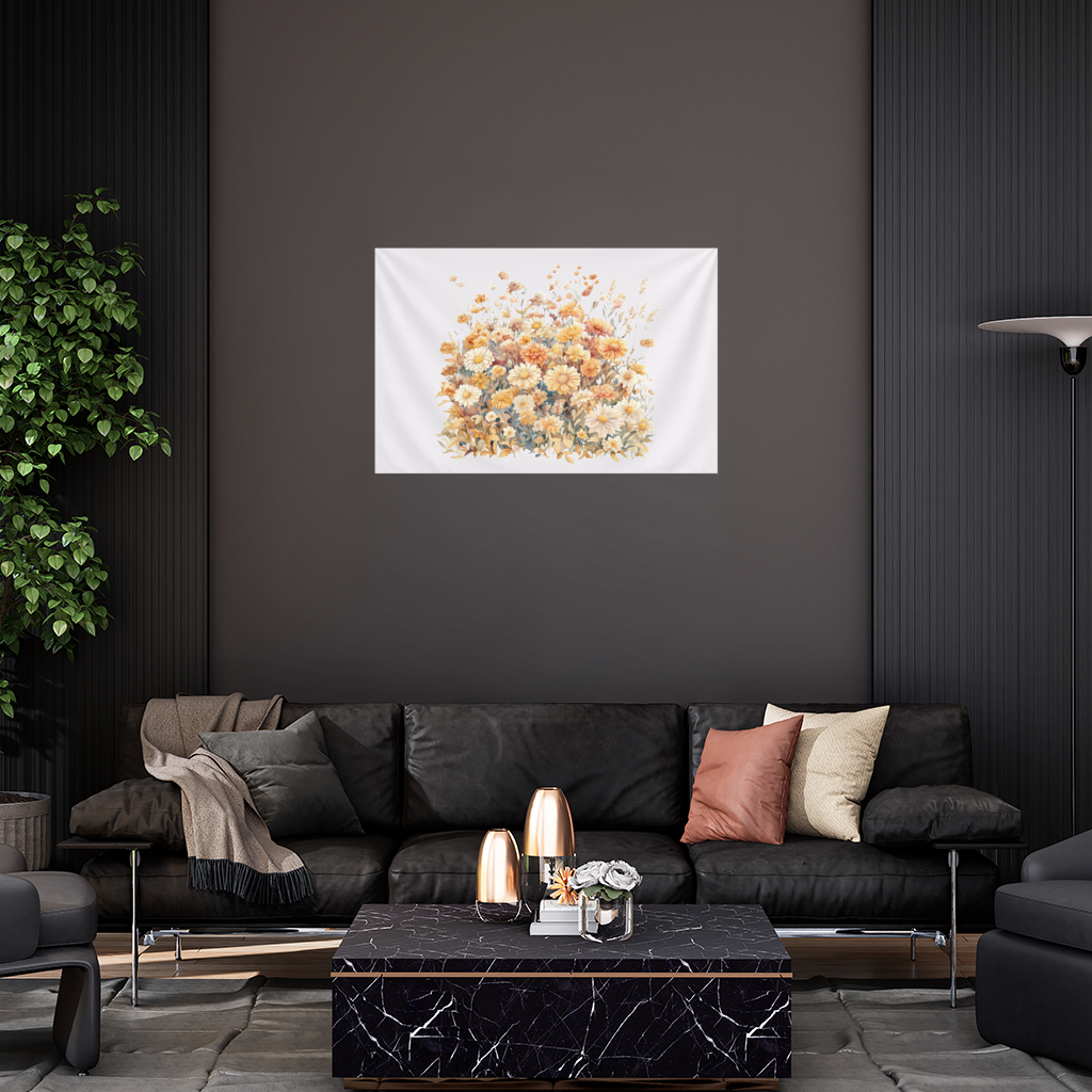 Watercolor Orange Wildflowers Wall Tapestry