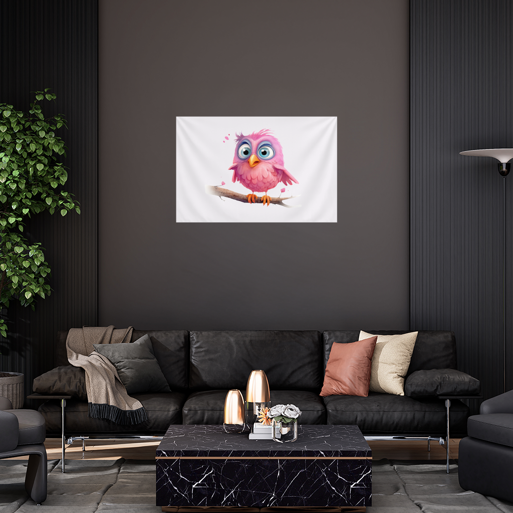 Cute Pink Bird with Large Blue Eyes Wall Tapestry