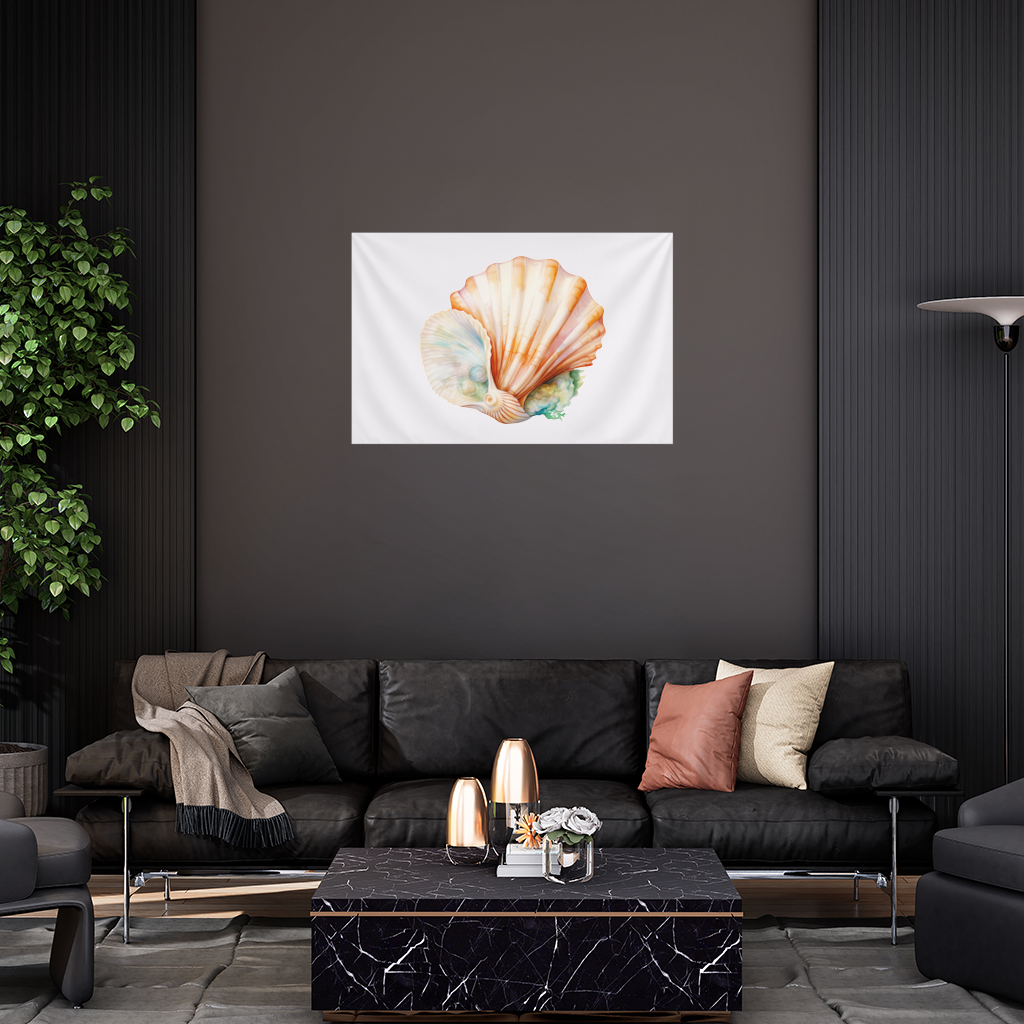 Iridescent Pearls in Orange Scallop Seashell 