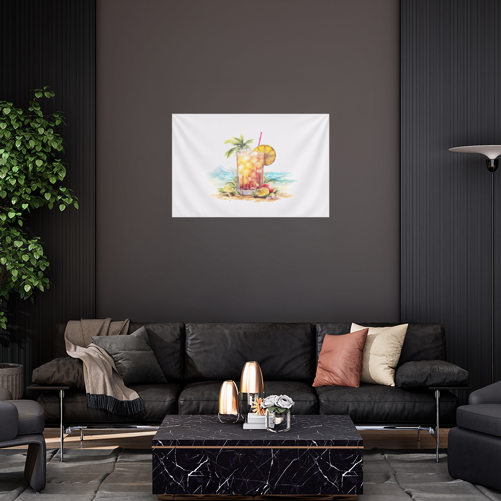 Tropical Island Beach Cocktail with Fruit Wall Tapestry