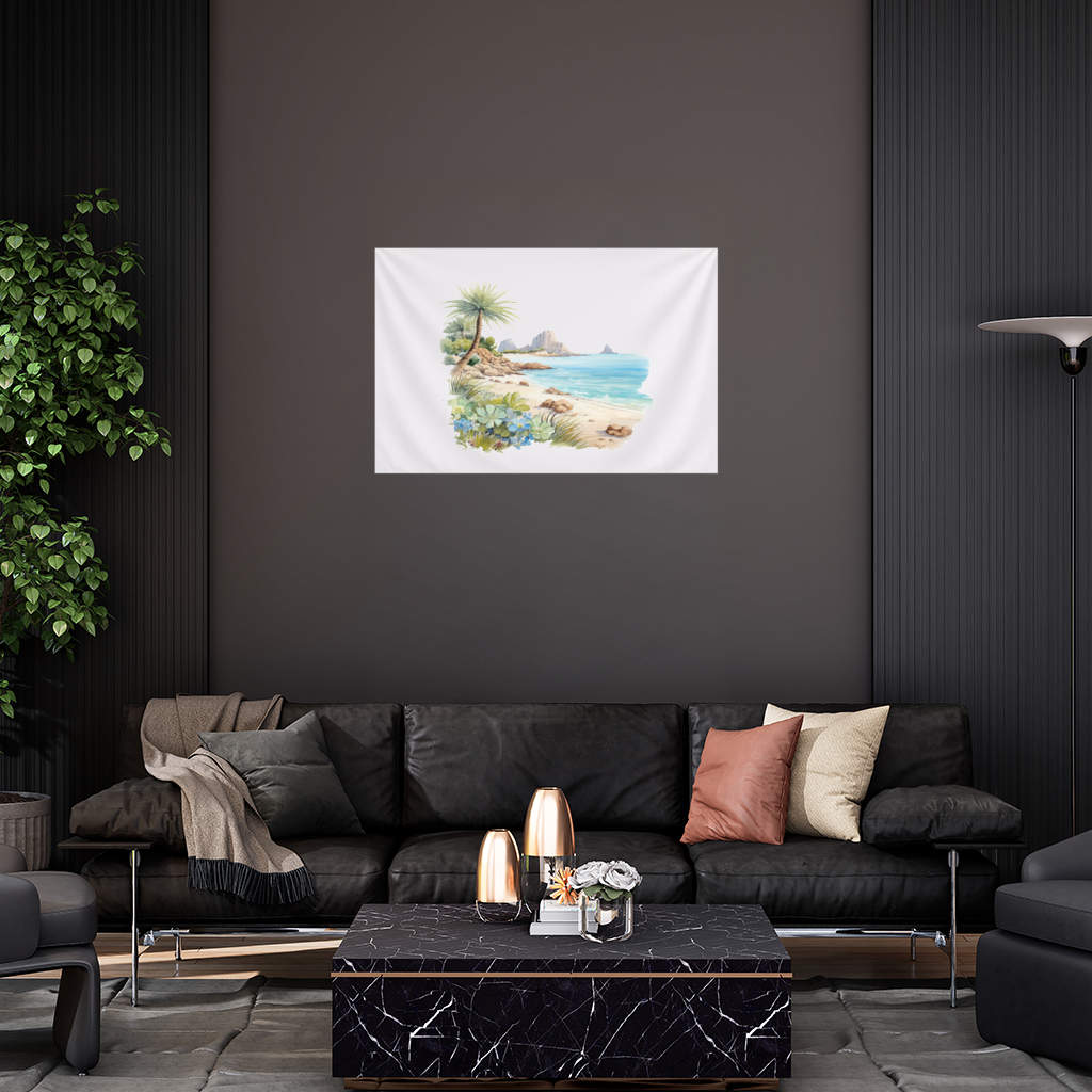 Tropical Palm Tree and Turquoise Sea Wall Tapestry