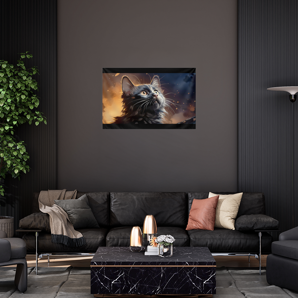 Black Cat Digital Art Wall Tapestry