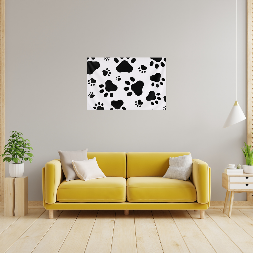 Black and White Paw Pattern Design Wall Tapestry