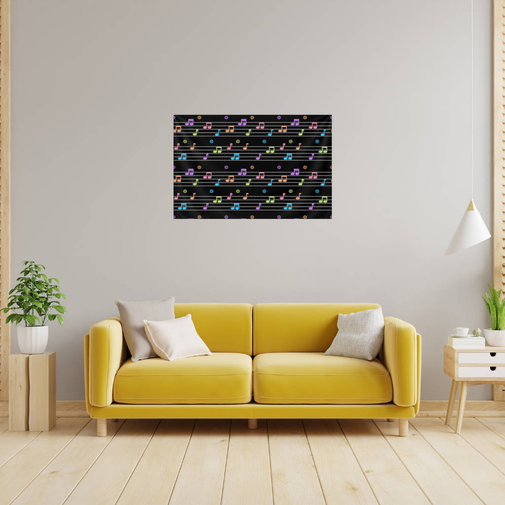 Vibrant Neon Music Notes and Rhythm Seamless Pattern Wall Tapestry
