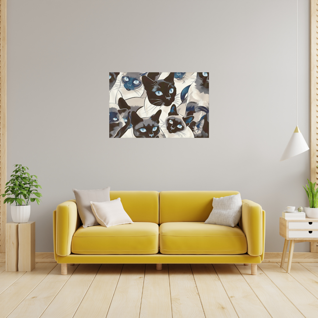 Blue Eyed Siamese Cat Elegant Illustration Pattern Wall Tapestry