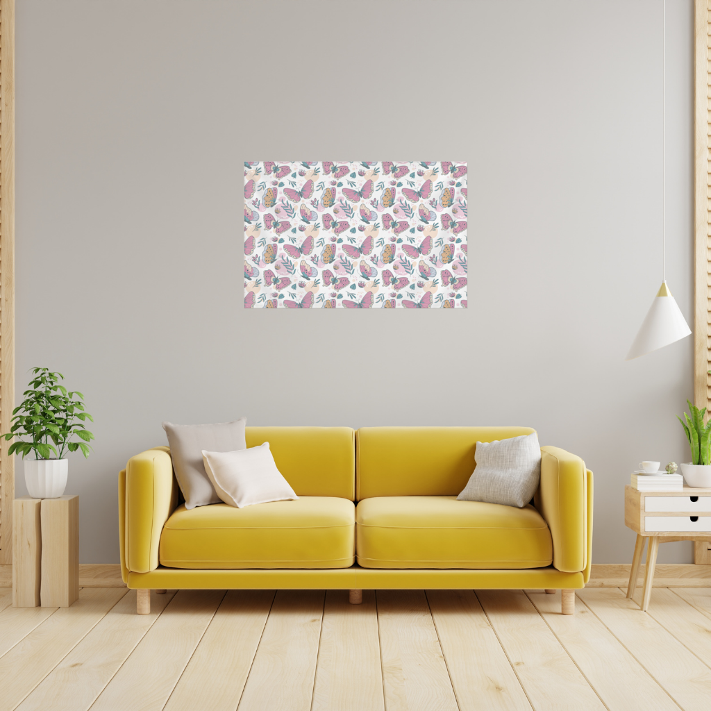 Pastel Butterflies and Botanical Leaves Seamless Pattern Wall Tapestry
