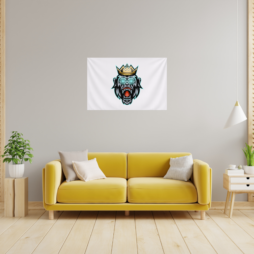Angry Gorilla King with Crown Graphic - Neon Mascot Design Wall Tapestry