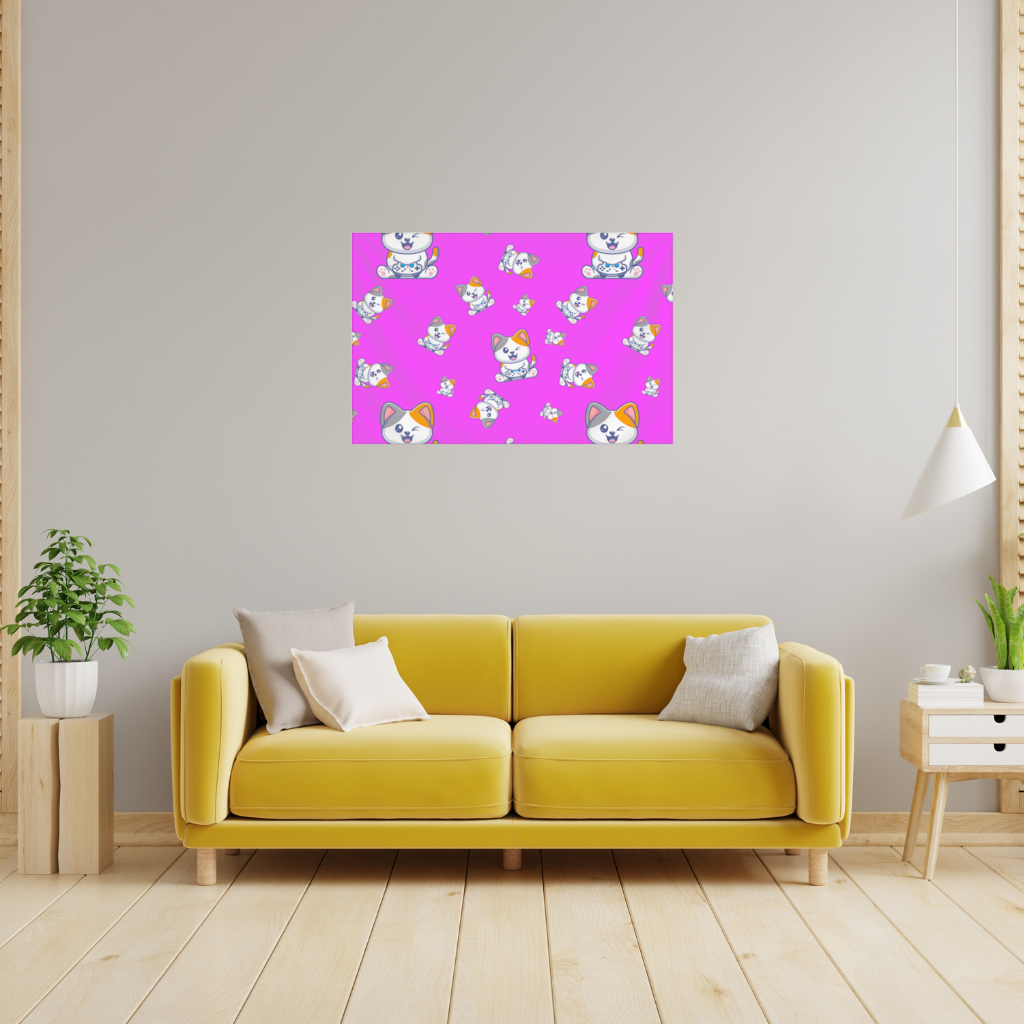 Cute Cartoon Cat Pattern on Pink Background 