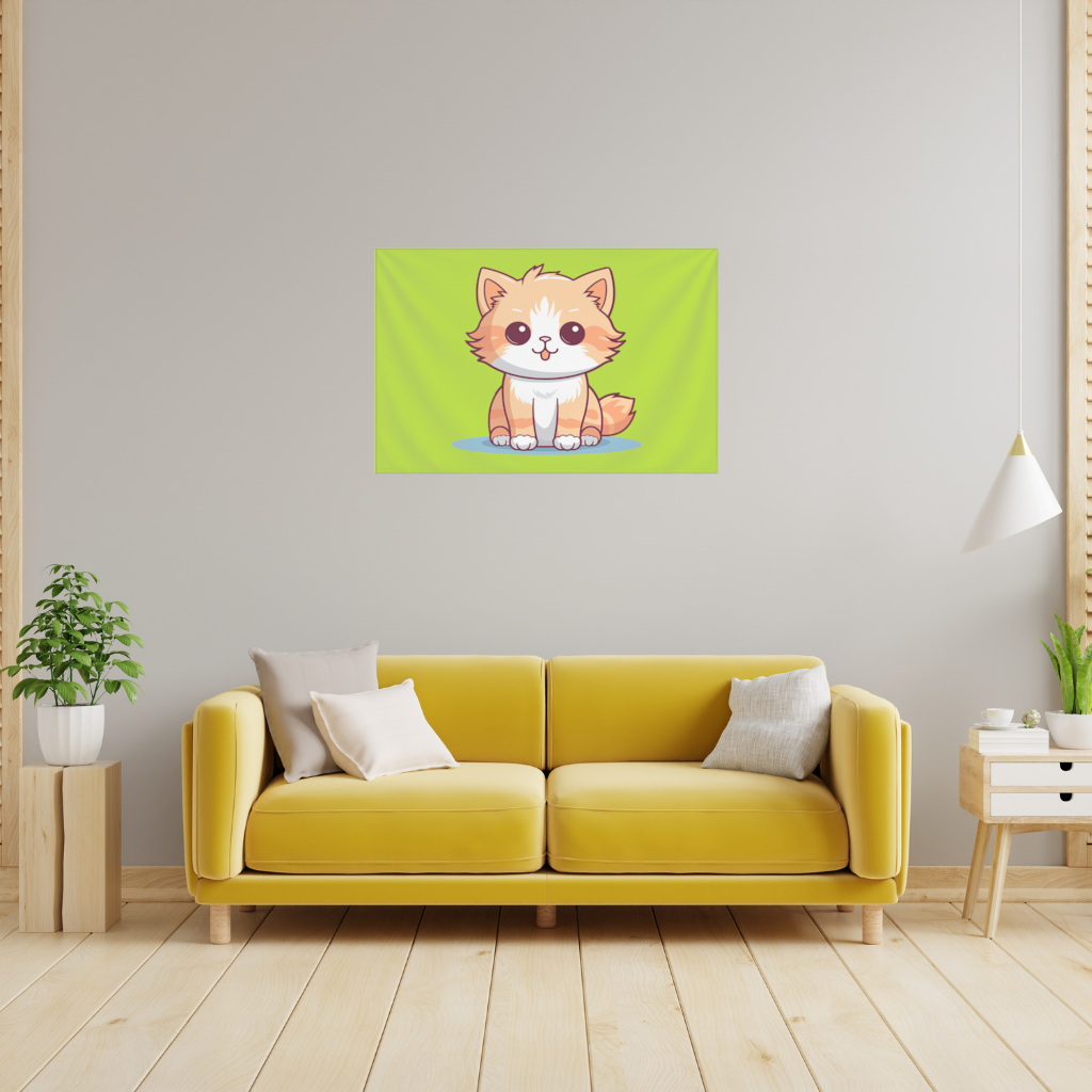 Cute Orange Cat Illustration Wall Tapestry