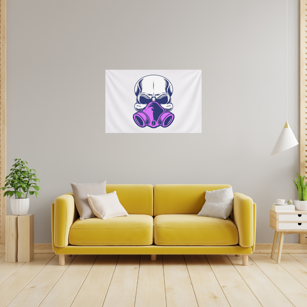 Skull with Gas Mask Illustration Modern and Edgy Design Wall Tapestry
