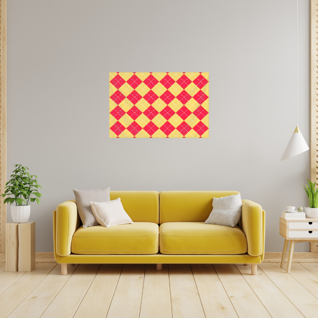 Red and Yellow Argyle Geometric Pattern Background Wall Tapestry