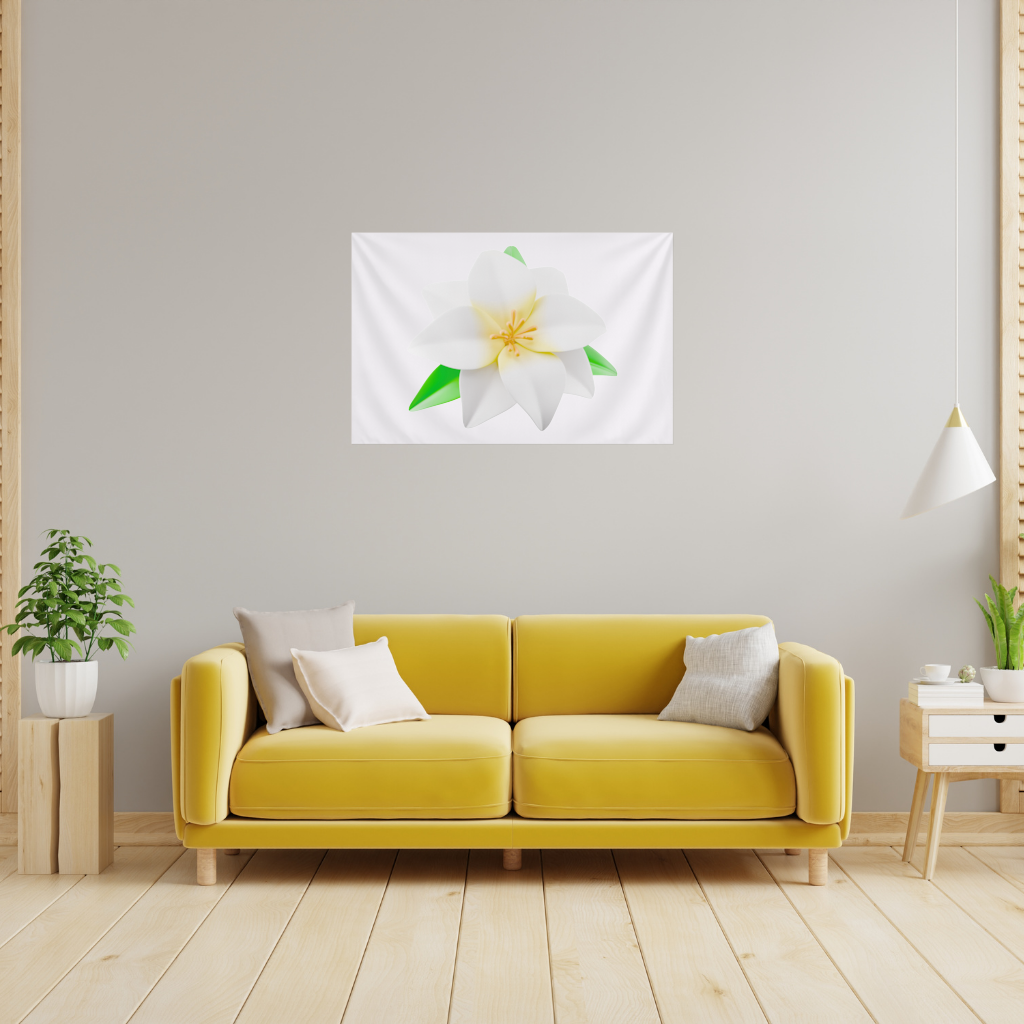 3D White Lily Flower Illustration Wall Tapestry