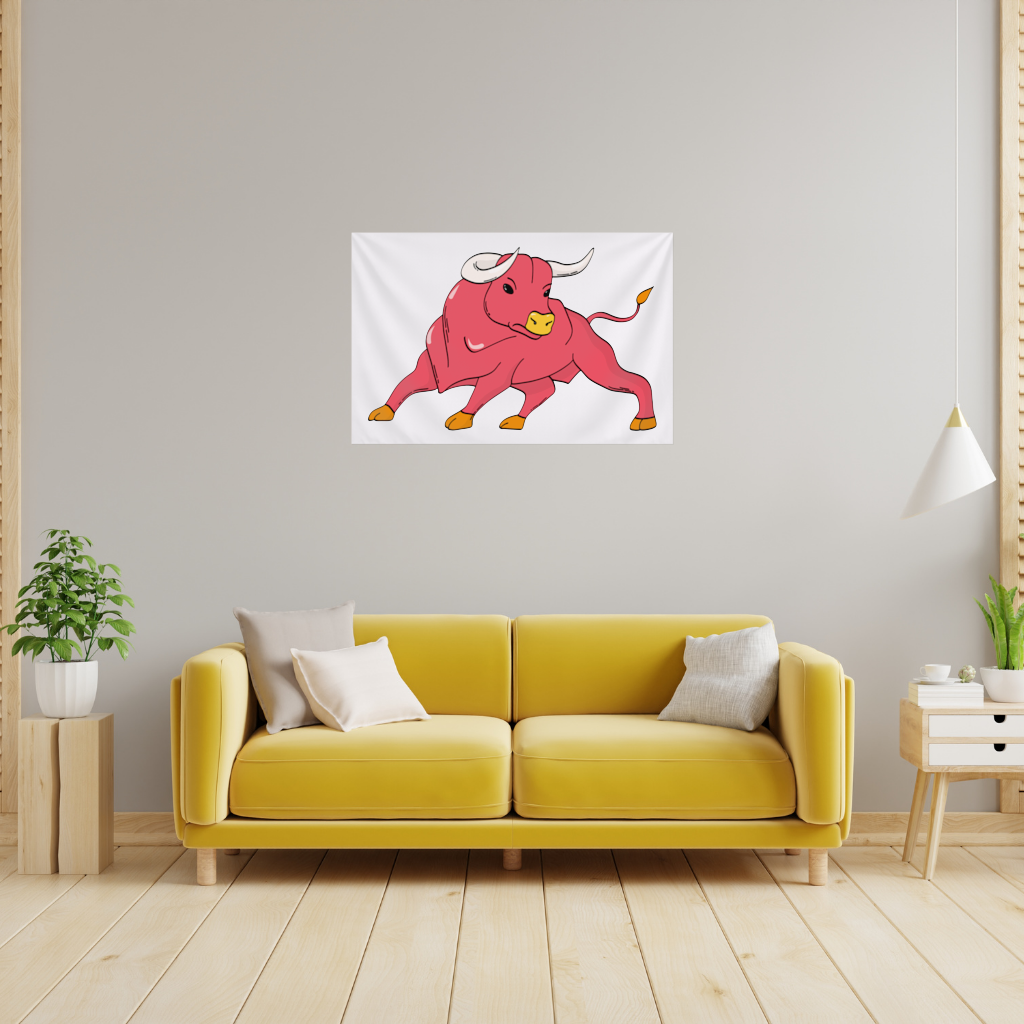 Spanish Red Bull Illustration Inspired by Matador Theme Wall Tapestry