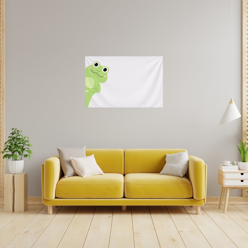 Cute Green Frog Peek-a-Boo Illustration Wall Tapestry