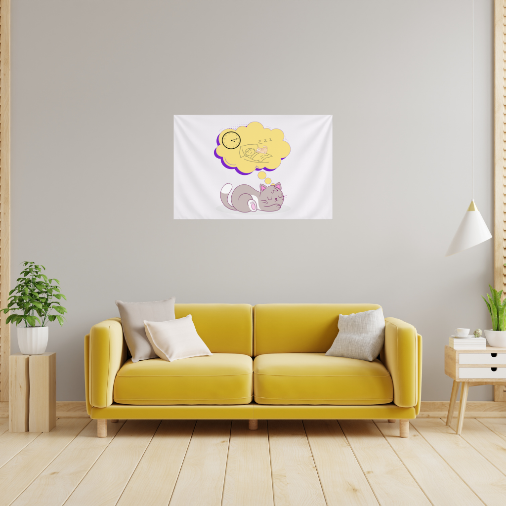 Cat Planning a 4 AM Zoomies Illustration Wall Tapestry