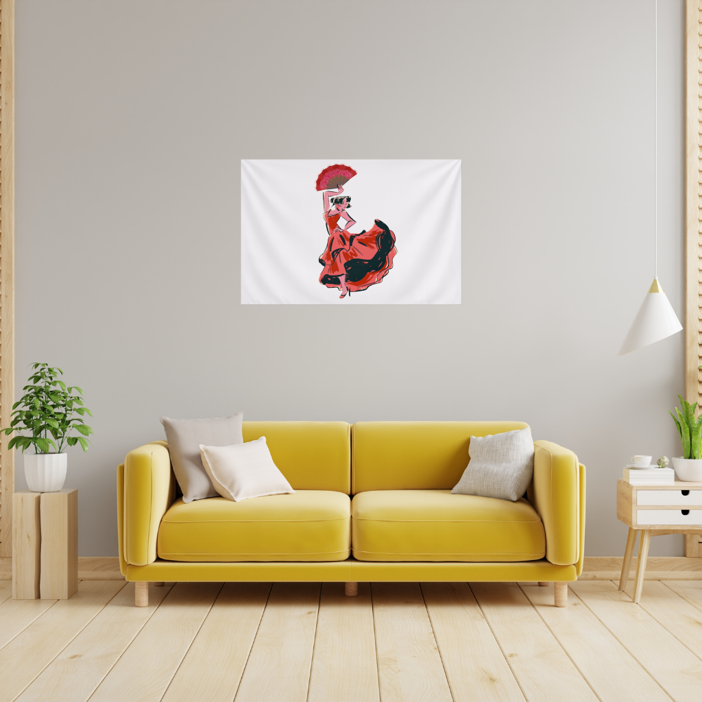 Flamenco Dancer with Fan Illustration Wall Tapestry