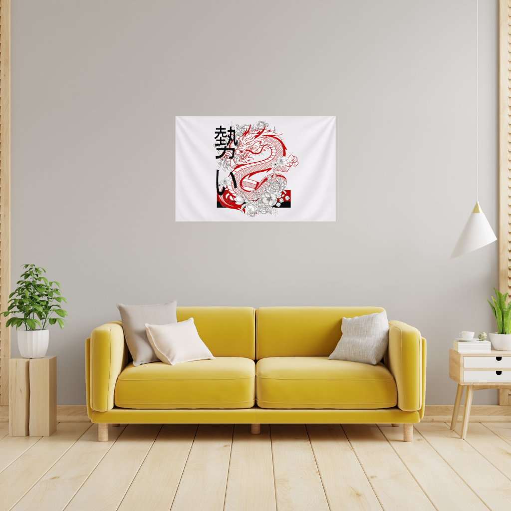 Japanese Dragon with Floral Design Wall Tapestry