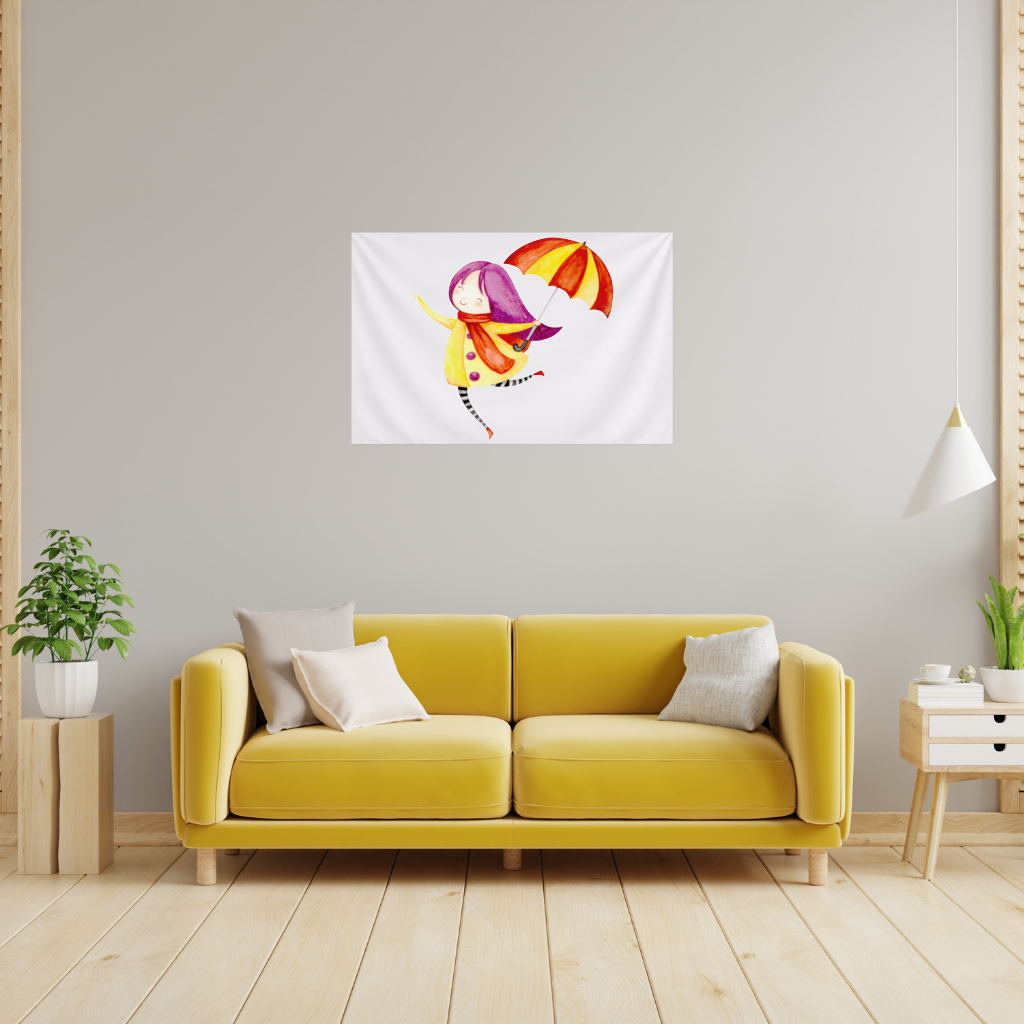 Cheerful Girl with Umbrella Wall Tapestry