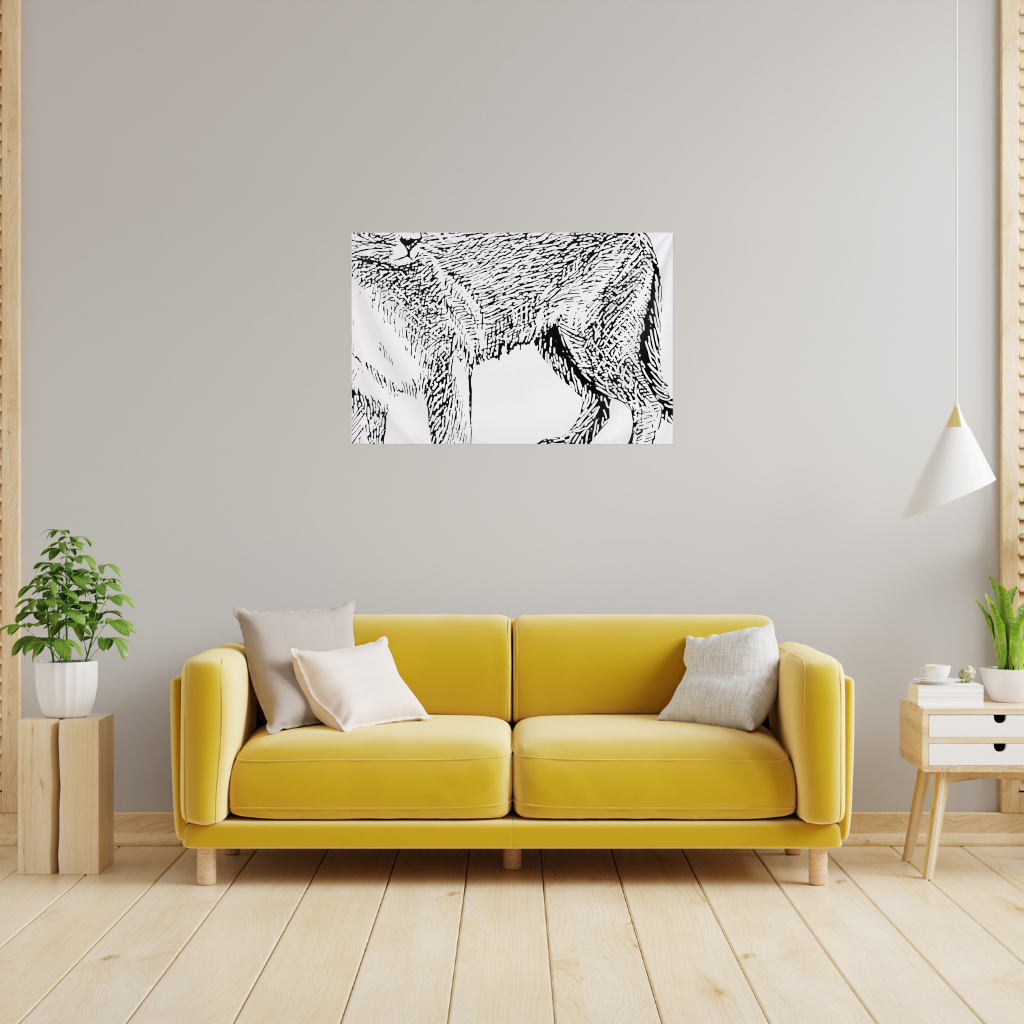 Black and White Wild Cat Sketch Illustration Wall Tapestry