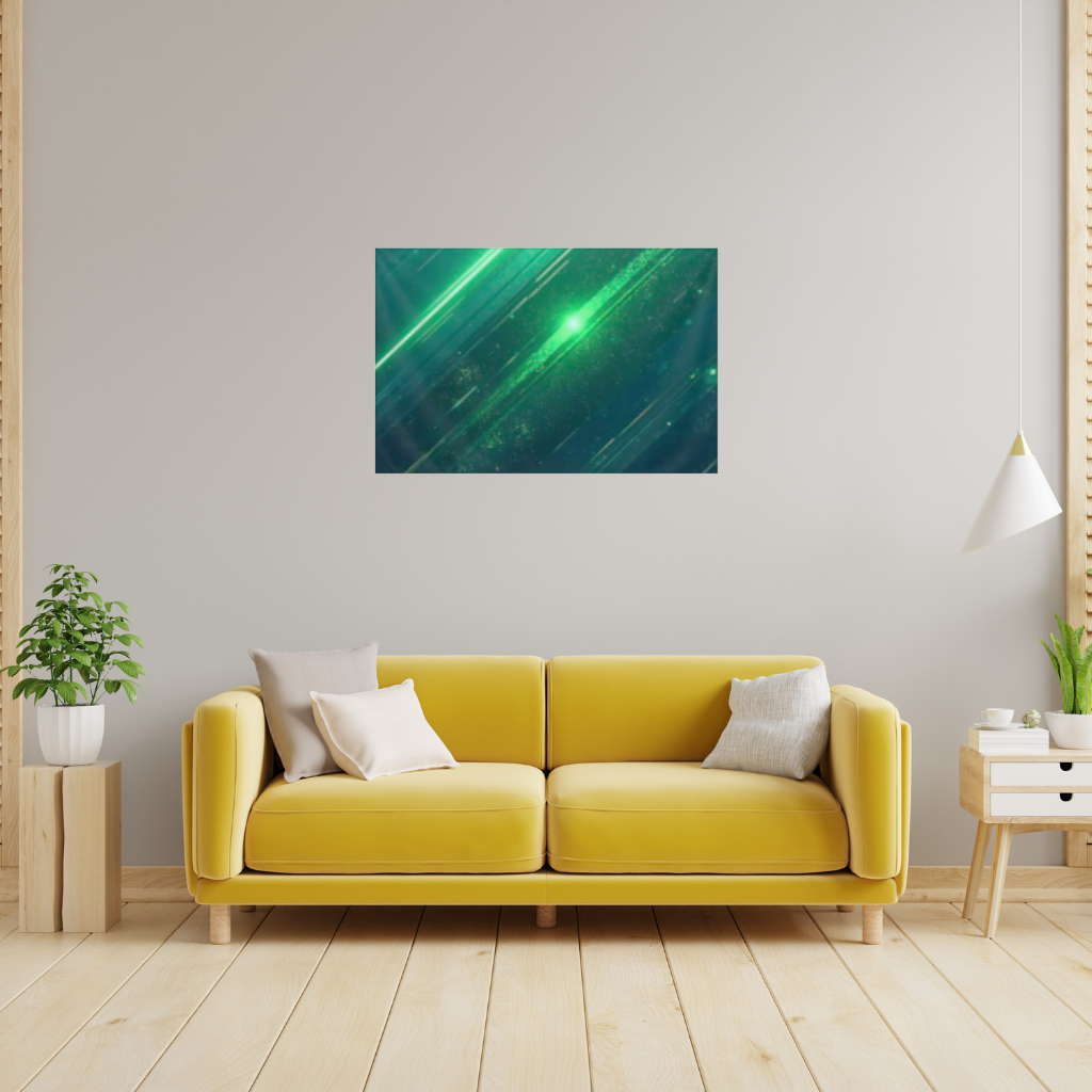 Siyah fon üstündeki parlak yeşil çizgiler. Duvar Örtüsü