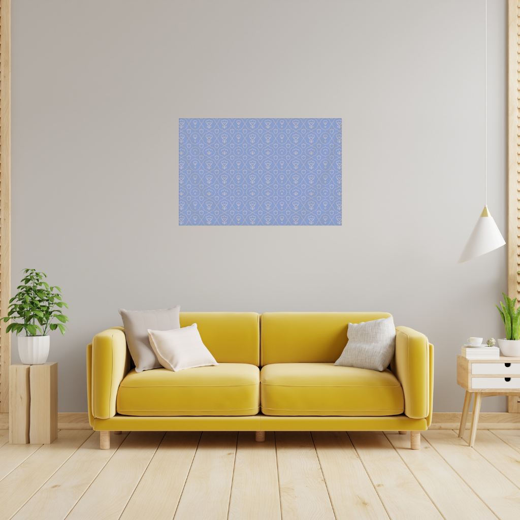 Orange Linear Floral Pattern on Blue Wall Tapestry