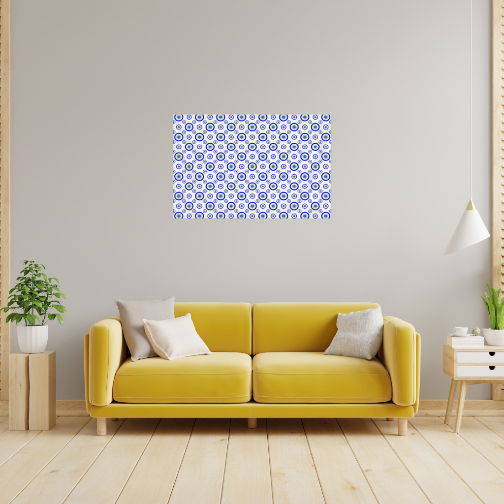 Blue Evil Eye Pattern with Stars Wall Tapestry