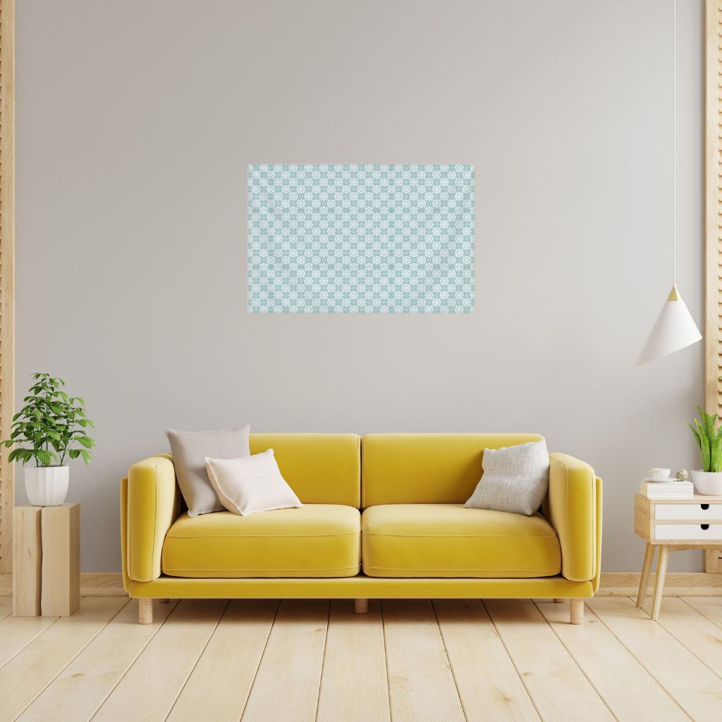 Blue Pixelated Geometric Ornament Pattern Wall Tapestry